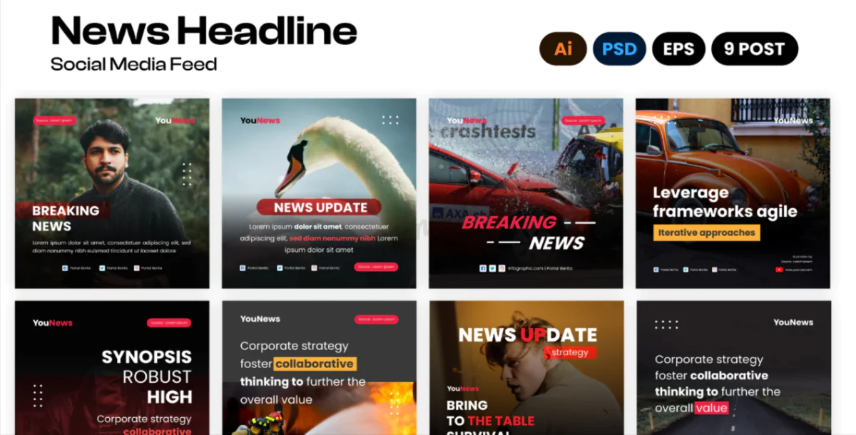 News Social Media Feed Design Set