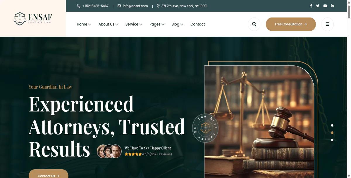 Ensaf - Attorney Lawyer WordPress Theme