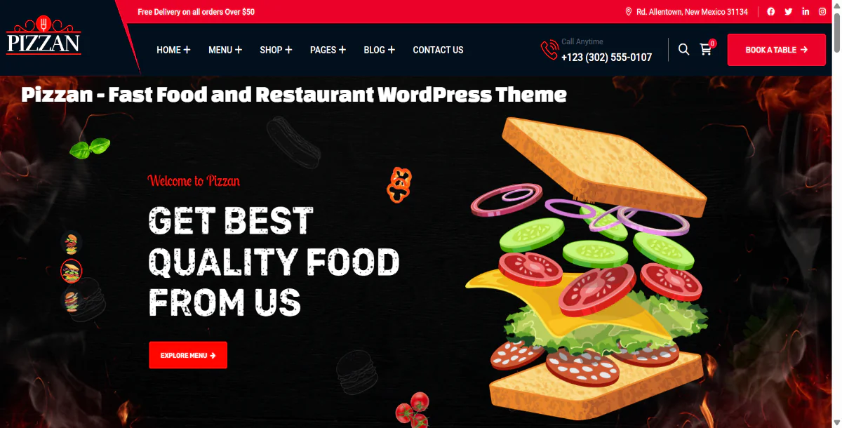 Pizzan - Fast Food and Restaurant WordPress Theme